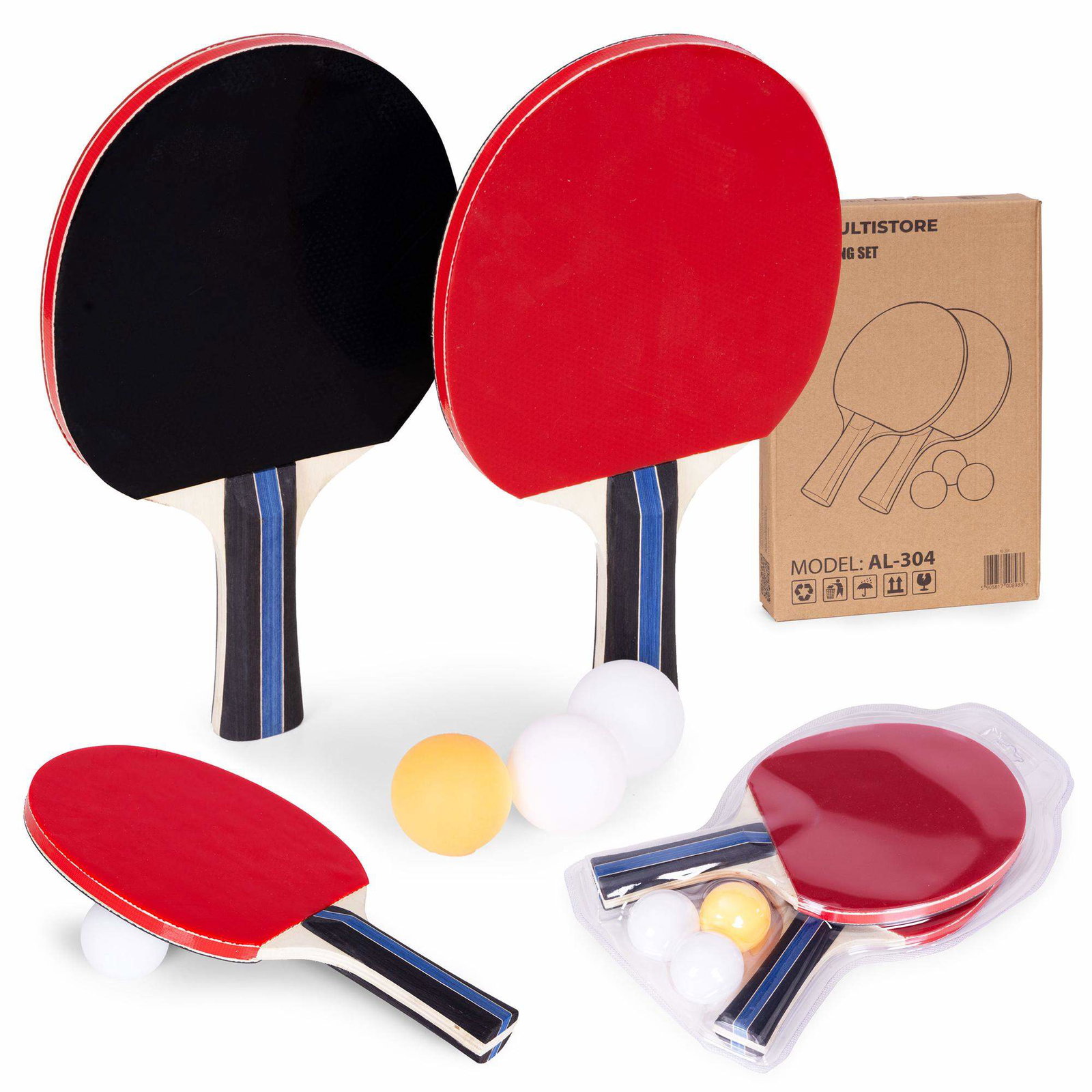 Pöytätennissetti – 2 mailaa, 3 palloa, ergonominen kahva